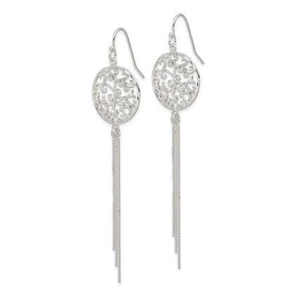 Sterling Silver Polished & Diamond-Cut Filigree Circle Chain Dangle Earri