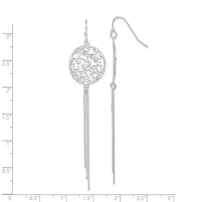 Sterling Silver Polished & Diamond-Cut Filigree Circle Chain Dangle Earri
