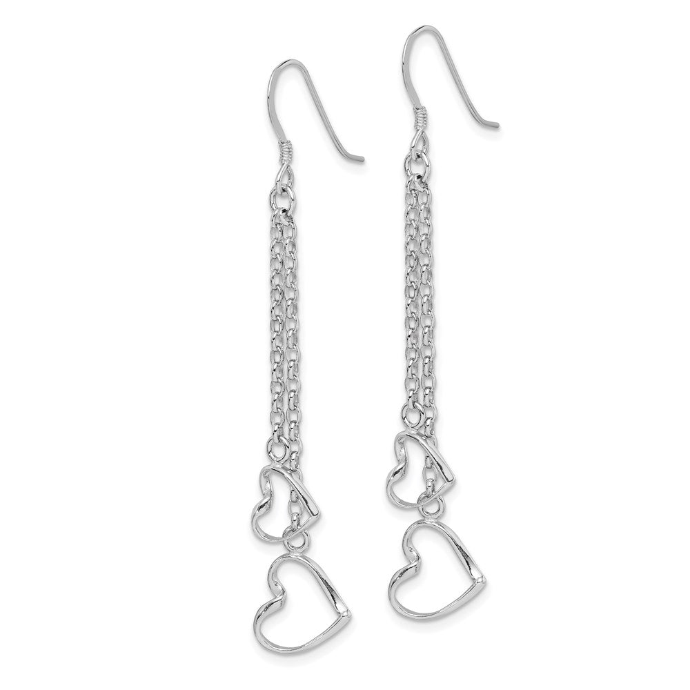 Sterling Silver Rhodium-Plated Heart Dangle Shepherd Hook Earrings