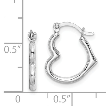 Sterling Silver Rhodium Plated Hollow Heart Hoop Earrings