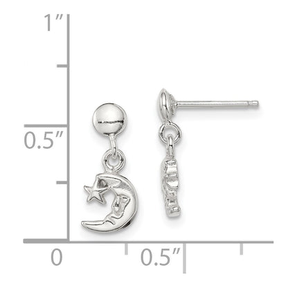 Sterling Silver Dangle Moon And Star Post Earrings