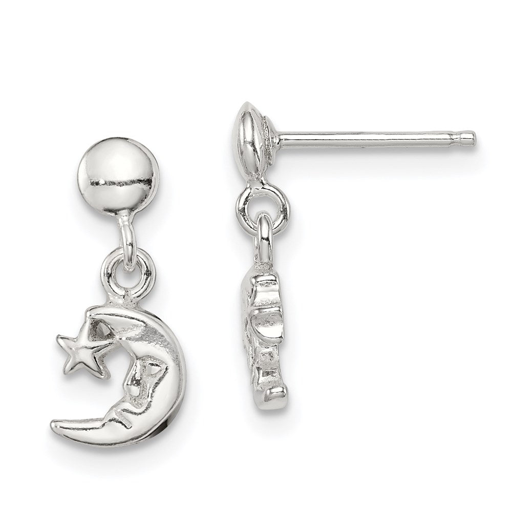 Sterling Silver Dangle Moon And Star Post Earrings