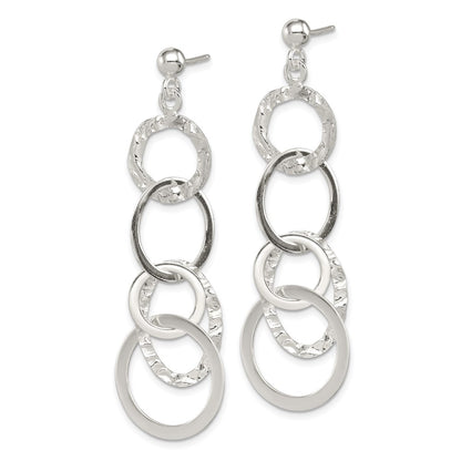Sterling Silver Polished And Hammered Circles Post Dangle Earrings