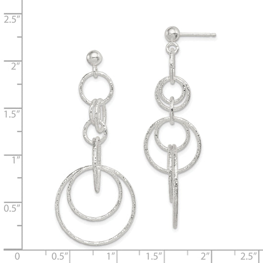 Sterling Silver Polished & Textured Circle Links Post Dangle Earrings