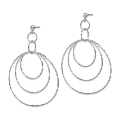 Sterling Silver Polished & Textured Large Circles Post Dangle Earrings