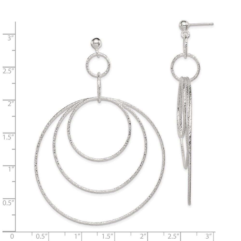 Sterling Silver Polished & Textured Large Circles Post Dangle Earrings