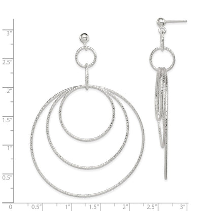 Sterling Silver Polished & Textured Large Circles Post Dangle Earrings