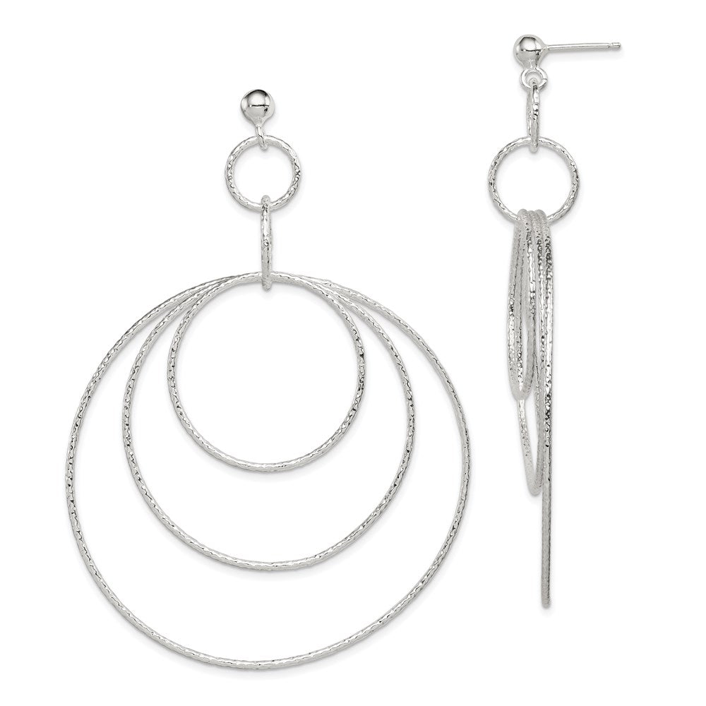 Sterling Silver Polished & Textured Large Circles Post Dangle Earrings