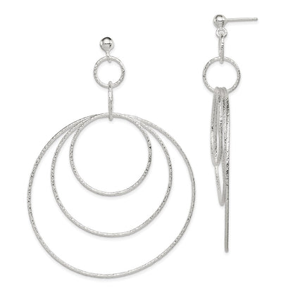 Sterling Silver Polished & Textured Large Circles Post Dangle Earrings