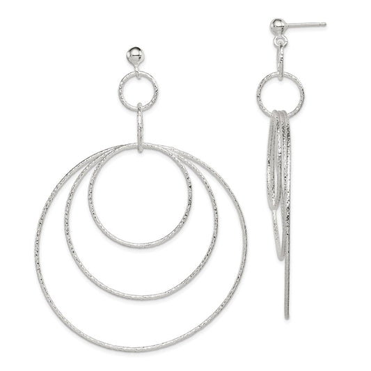 Sterling Silver Polished & Textured Large Circles Post Dangle Earrings