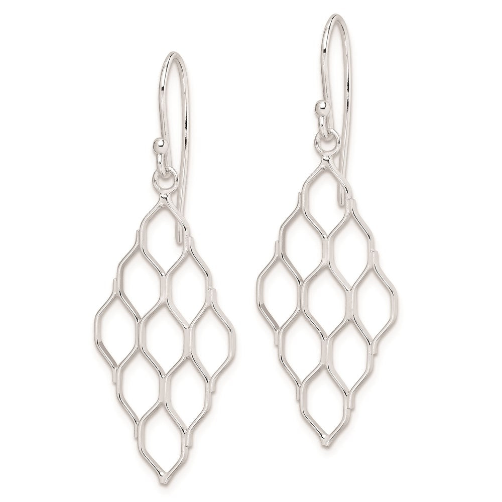 Sterling Silver Rhodium-Plated Polished Honeycomb Dangle Earrings