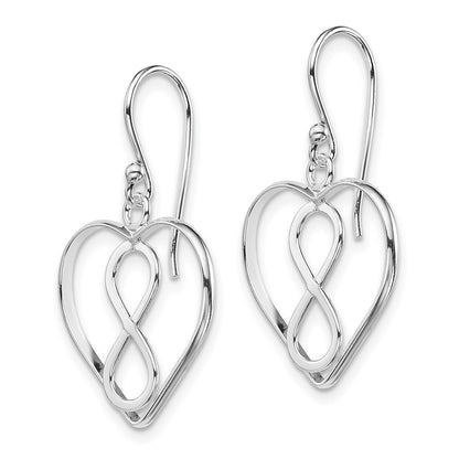 Sterling Silver Rhodium-Plated Polished Infinity Open Heart Dangle Earrings