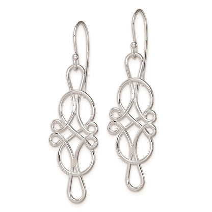 Sterling Silver Rhodium-Plated Fancy Knot Design Dangle Earrings