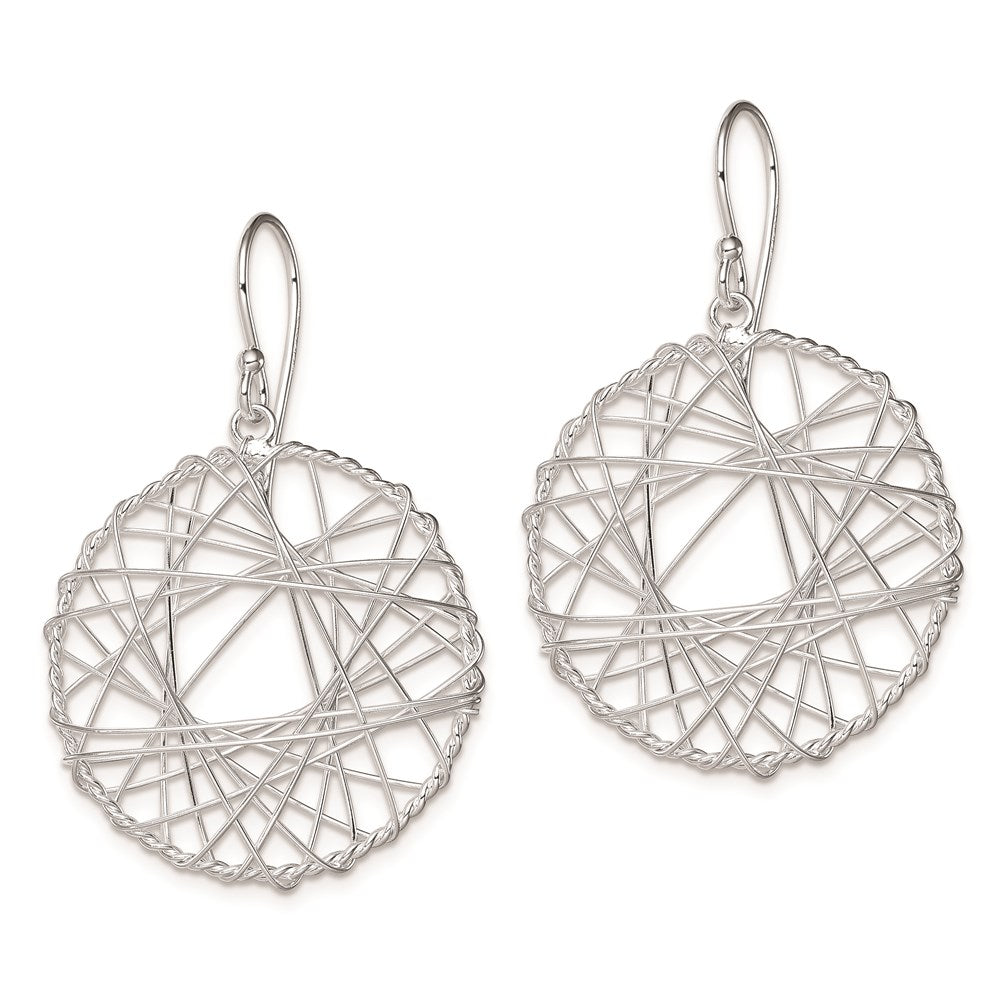 Sterling Silver Rhodium-Plated Textured Wrapped Wire Circle Dangle Earrings