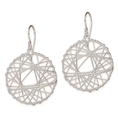 Sterling Silver Rhodium-Plated Textured Wrapped Wire Circle Dangle Earrings