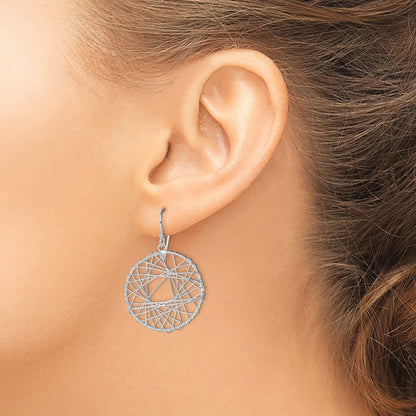 Sterling Silver Rhodium-Plated Textured Wrapped Wire Circle Dangle Earrings