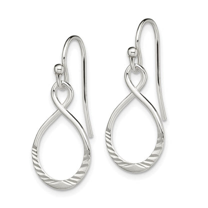 Sterling Silver Polished & Diamond-Cut Infinity Oval Dangle Earrings