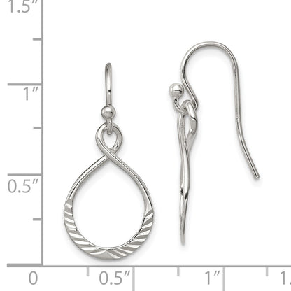 Sterling Silver Polished & Diamond-Cut Infinity Oval Dangle Earrings