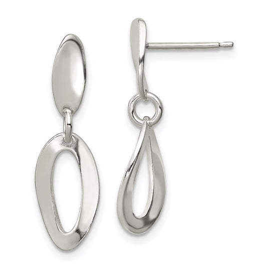 Sterling Silver Polished Curved Oval Post Dangle Earrings