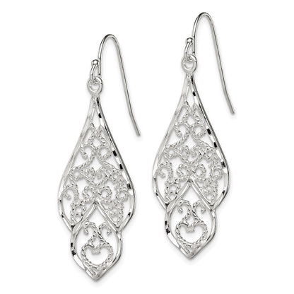 Sterling Silver Polished & Diamond-Cut Fancy Filigree Dangle Earrings
