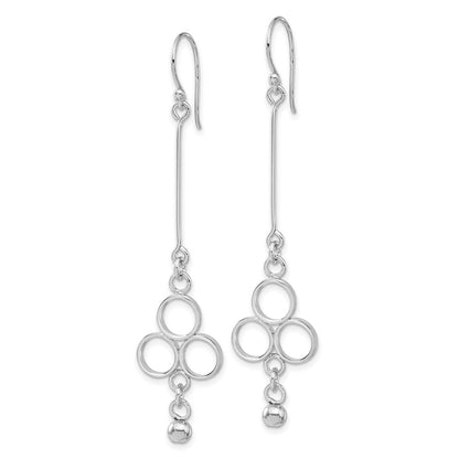 Sterling Silver Rhodium Plated Circles With Bead Dangle Earrings
