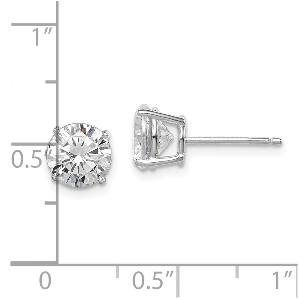 Sterling Silver Rhodium-Plated Polished Round 7mm Cz Stud Earrings