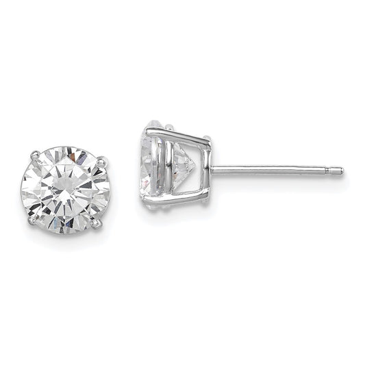 Sterling Silver Rhodium-Plated Polished Round 7mm Cz Stud Earrings