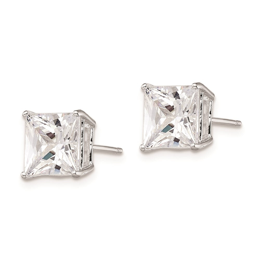 Sterling Silver Rhodium-Plated Polished Square 8mm Cz Stud Earrings