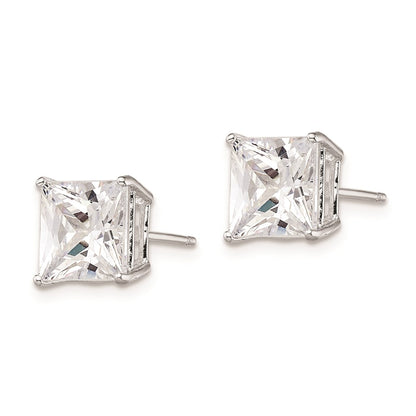 Sterling Silver Rhodium-Plated Polished Square 8mm Cz Stud Earrings