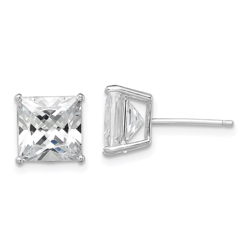 Sterling Silver Rhodium-Plated Polished Square 8mm Cz Stud Earrings