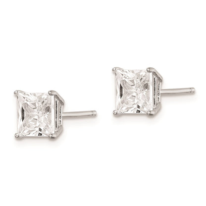 Sterling Silver Rhodium-Plated Polished Square 6mm Cz Stud Earrings