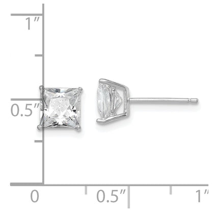 Sterling Silver Rhodium-Plated Polished Square 6mm Cz Stud Earrings