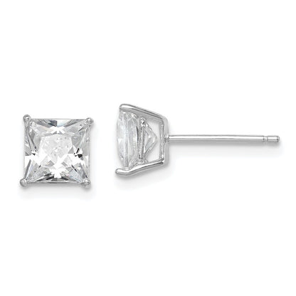 Sterling Silver Rhodium-Plated Polished Square 6mm Cz Stud Earrings