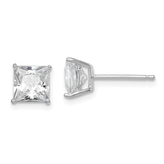 Sterling Silver Rhodium-Plated Polished Square 6mm Cz Stud Earrings