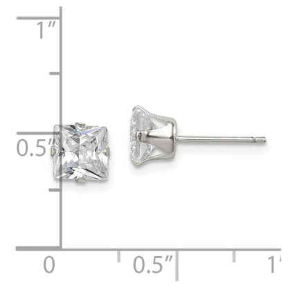 Sterling Silver Polished Princess 6mm Cz Snap Set Stud Earrings