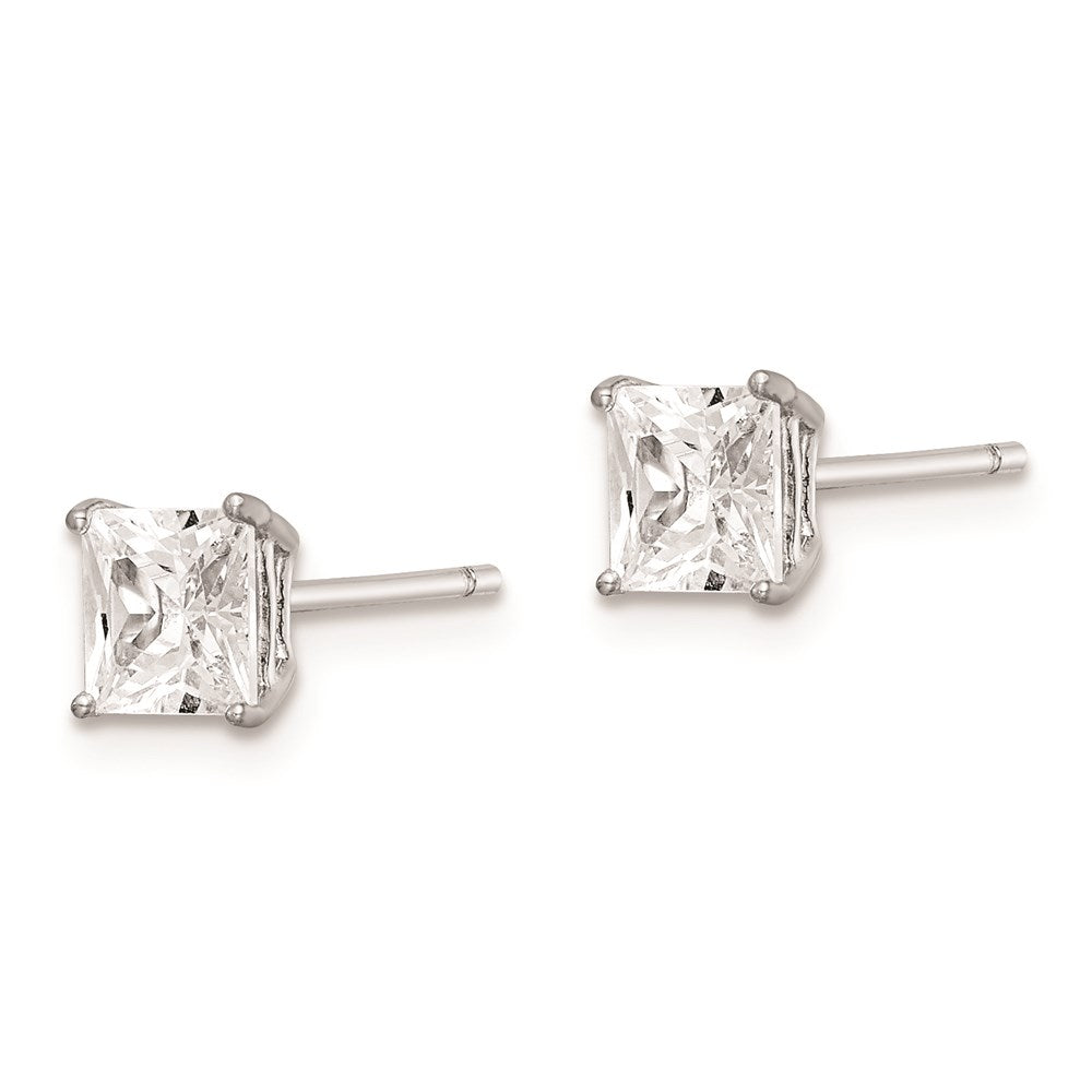 Sterling Silver Rhodium-Plated Polished Square 5mm Cz Stud Earrings