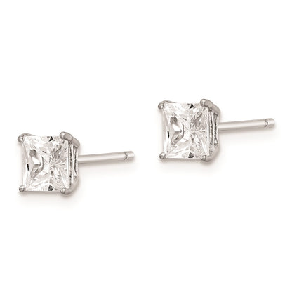 Sterling Silver Rhodium-Plated Polished Square 5mm Cz Stud Earrings