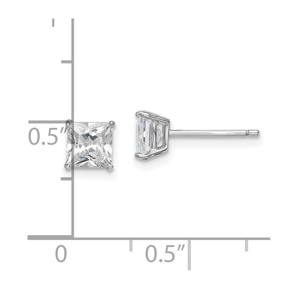 Sterling Silver Rhodium-Plated Polished Square 5mm Cz Stud Earrings