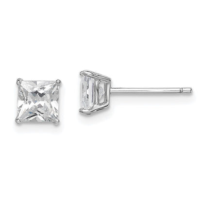 Sterling Silver Rhodium-Plated Polished Square 5mm Cz Stud Earrings