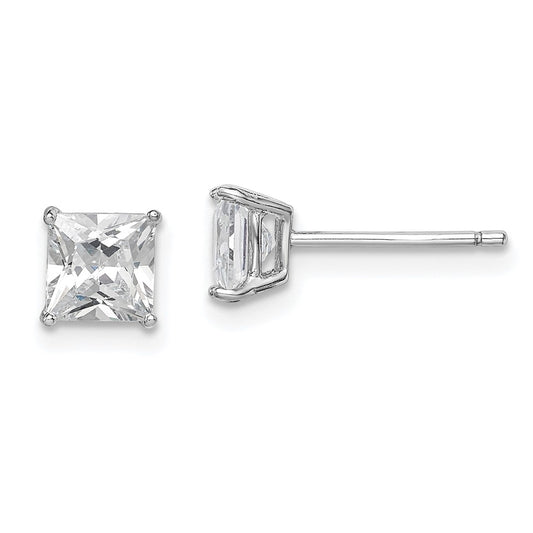 Sterling Silver Rhodium-Plated Polished Square 5mm Cz Stud Earrings