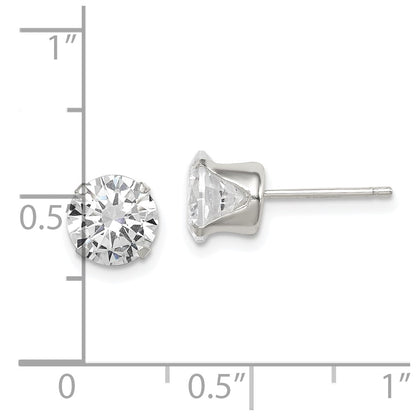 Sterling Silver Polished Round 7mm Cz Snap Set Stud Earrings