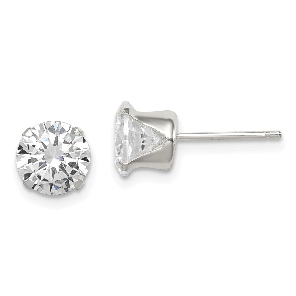 Sterling Silver Polished Round 7mm Cz Snap Set Stud Earrings
