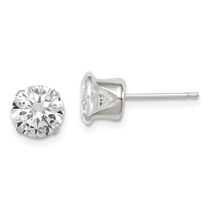 Sterling Silver Polished Round 7mm Cz Snap Set Stud Earrings