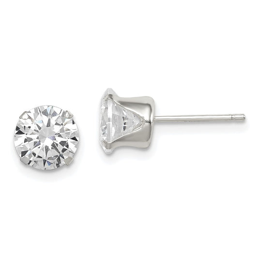 Sterling Silver Polished Round 7mm Cz Snap Set Stud Earrings