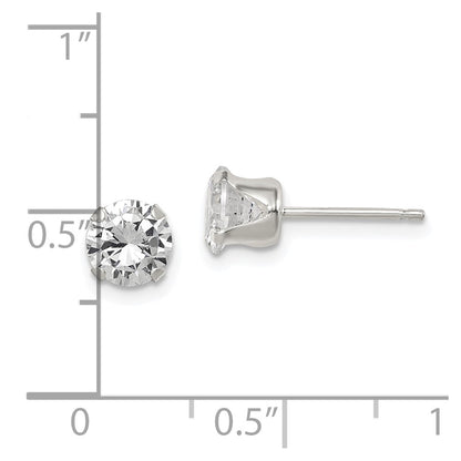Sterling Silver Polished Round 6mm Cz Snap Set Stud Earrings