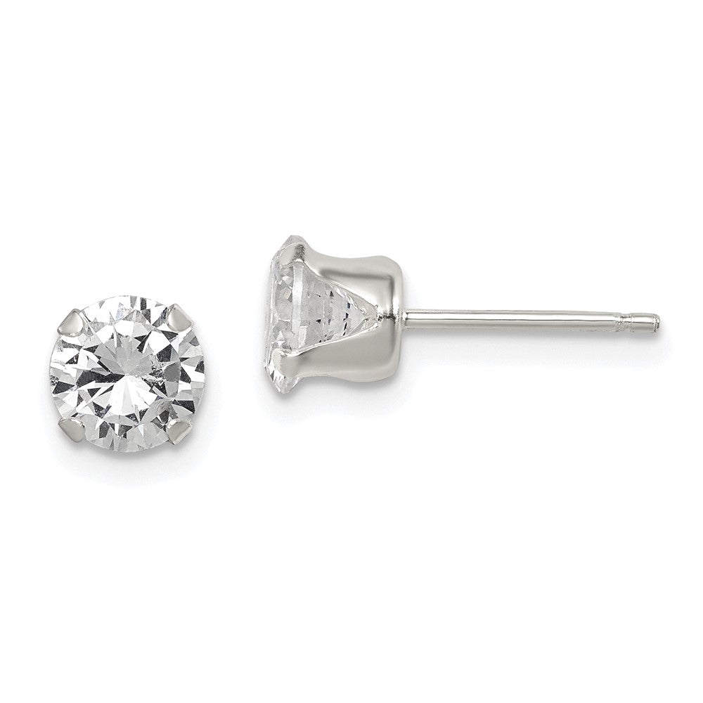 Sterling Silver Polished Round 6mm Cz Snap Set Stud Earrings