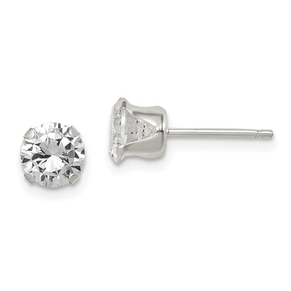 Sterling Silver Polished Round 6mm Cz Snap Set Stud Earrings