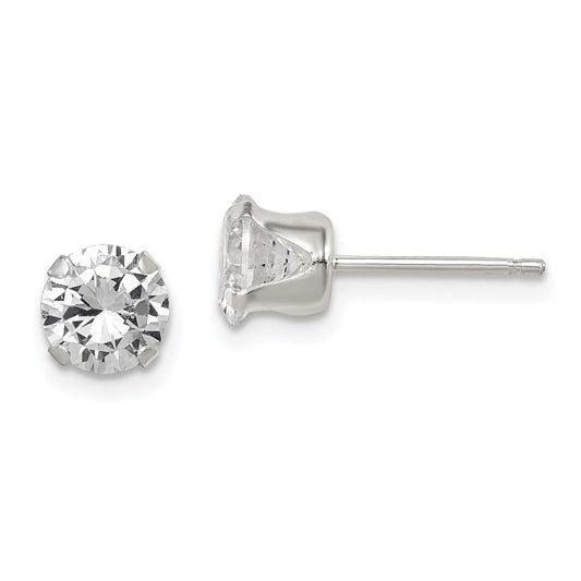 Sterling Silver Polished Round 6mm Cz Snap Set Stud Earrings