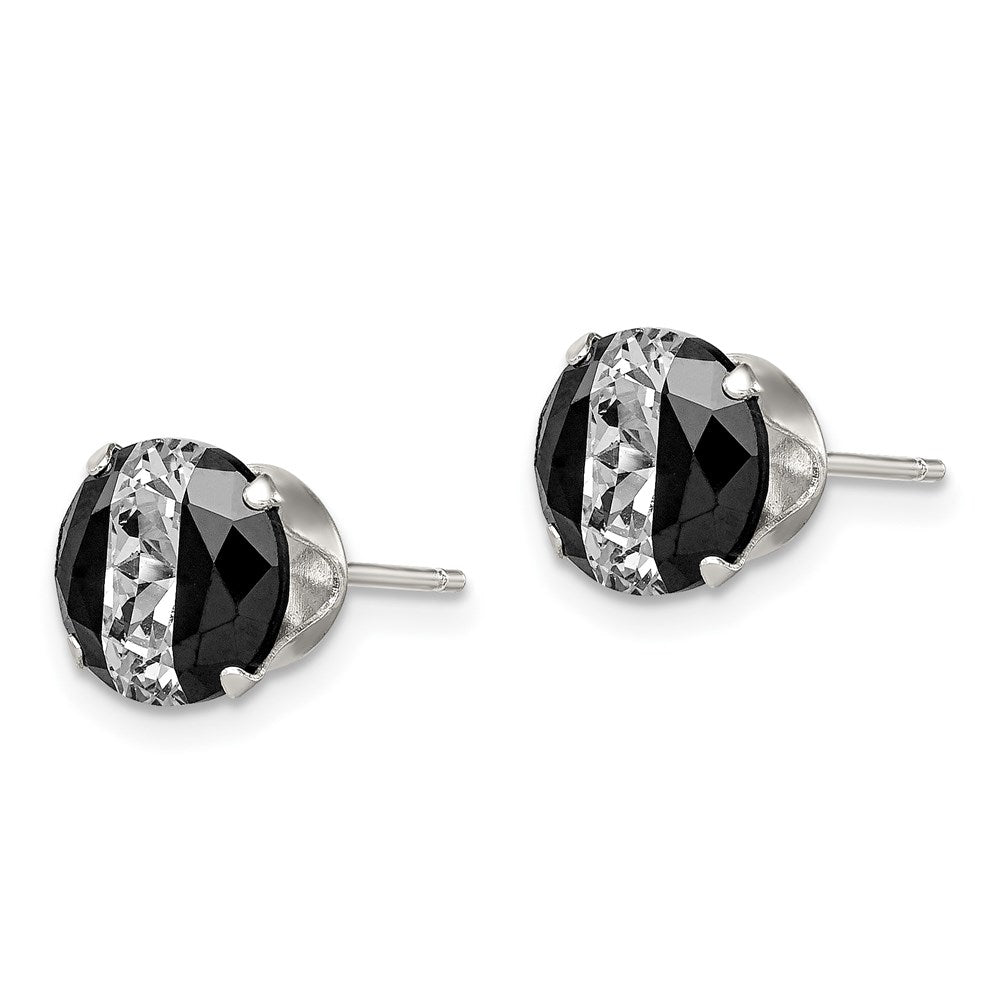 Sterling Silver Black & White 8mm Round Cz Snap-In Set Stud Earrings