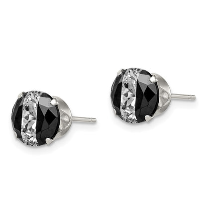 Sterling Silver Black & White 8mm Round Cz Snap-In Set Stud Earrings